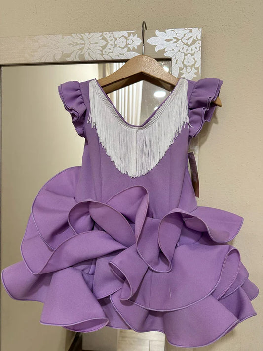 Vestido infantil corto con flecos